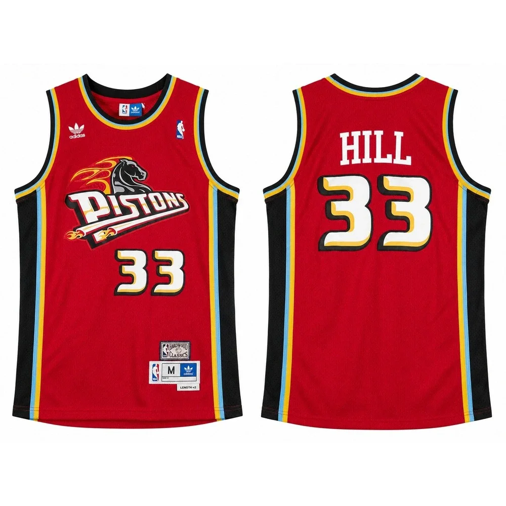 Adidas NBA Hardwood Classics Detroit Pistons Grant Hill 33 Red Jersey Mens M